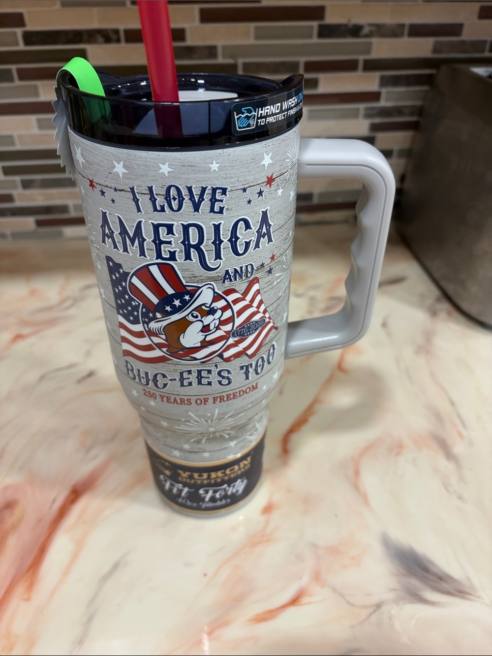 I Love America Patriotic Travel Tumbler - White/Blue NWT. BUCCEES